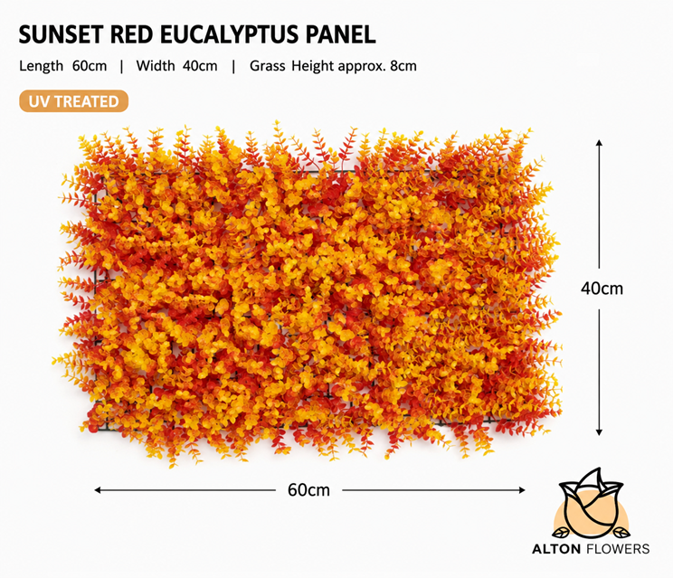 60x40cm Orange Eucalyptus Artificial Plant Wall | Autumn Greenery Panel