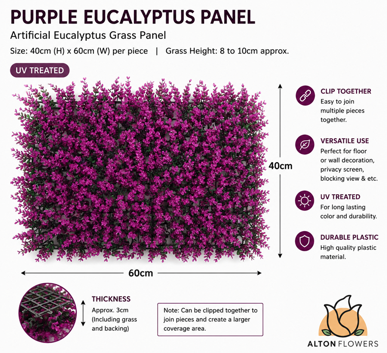 60x40cm Dark Pink Eucalyptus Artificial Plant Wall | Floral Greenery Panel