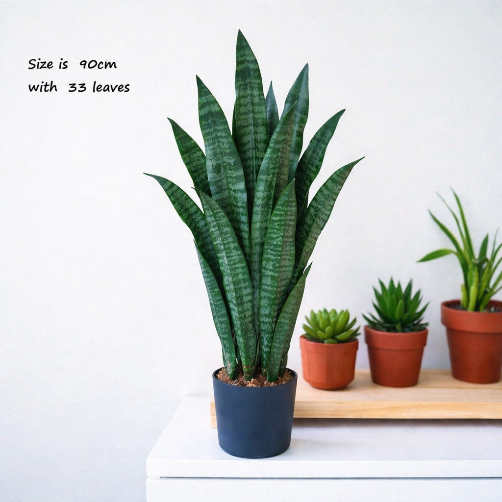Artificial 90cm Sansevieria Snake Plant in a pot, realistic faux indoor plant by Alton Flowers, perfect for home decor.