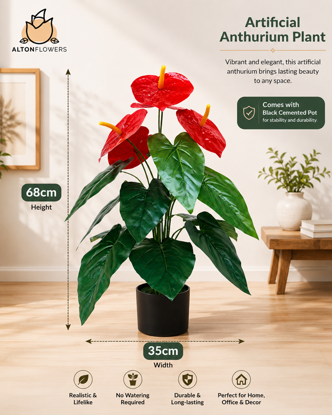 68cm Plant Artificial Anthurium, life like, home decor, garden, events