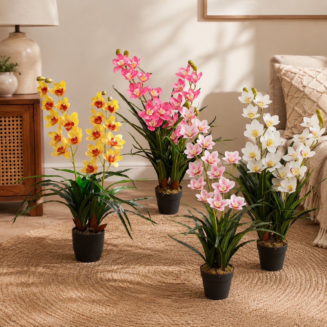 85cm Artificial Cymbidium Orchid Plant – Potted Orchid Flower Arrangement