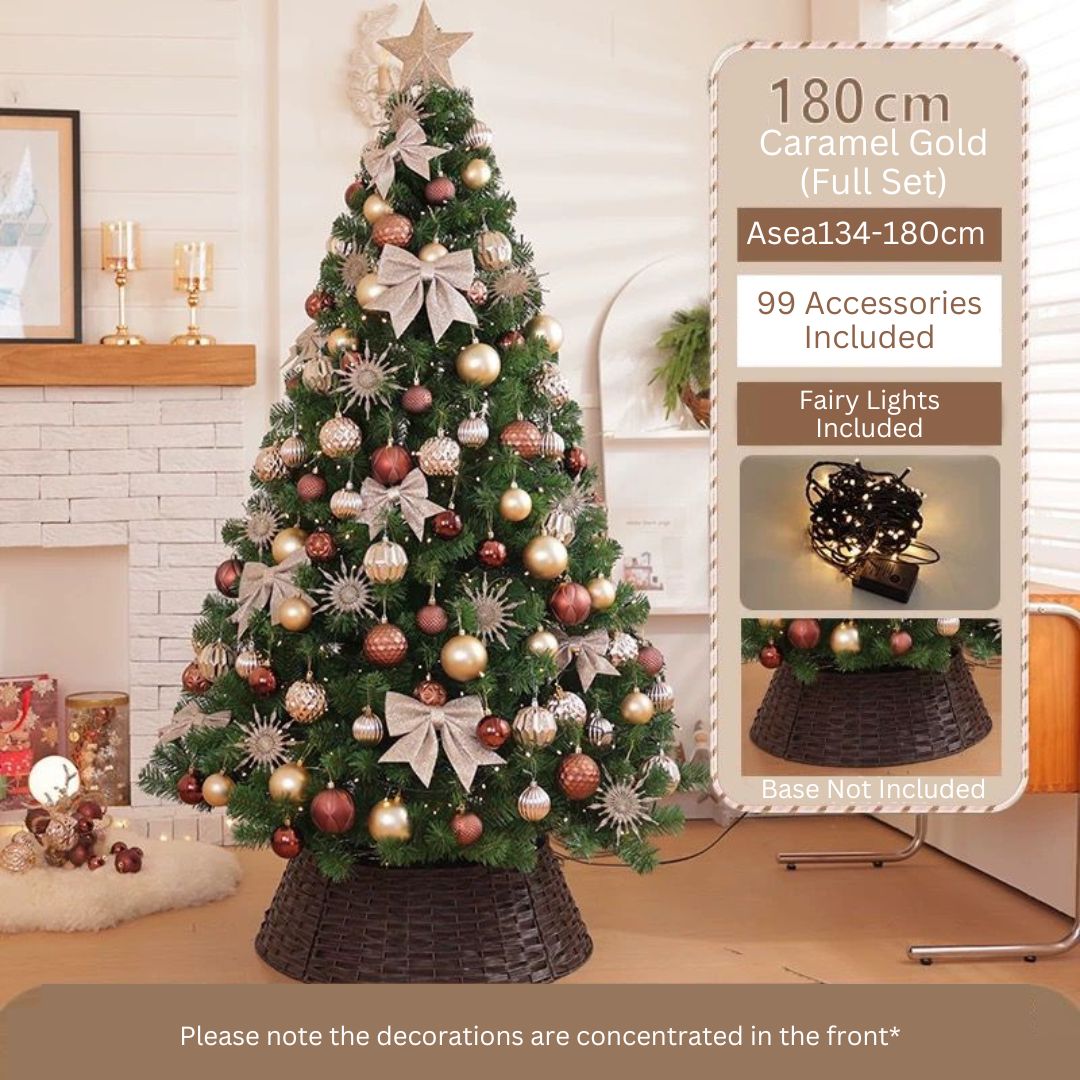 180cm-210cm  Caramel Gold Christmas Tree Artificial with Full Set Decoration Luxury Festival Home Asea134