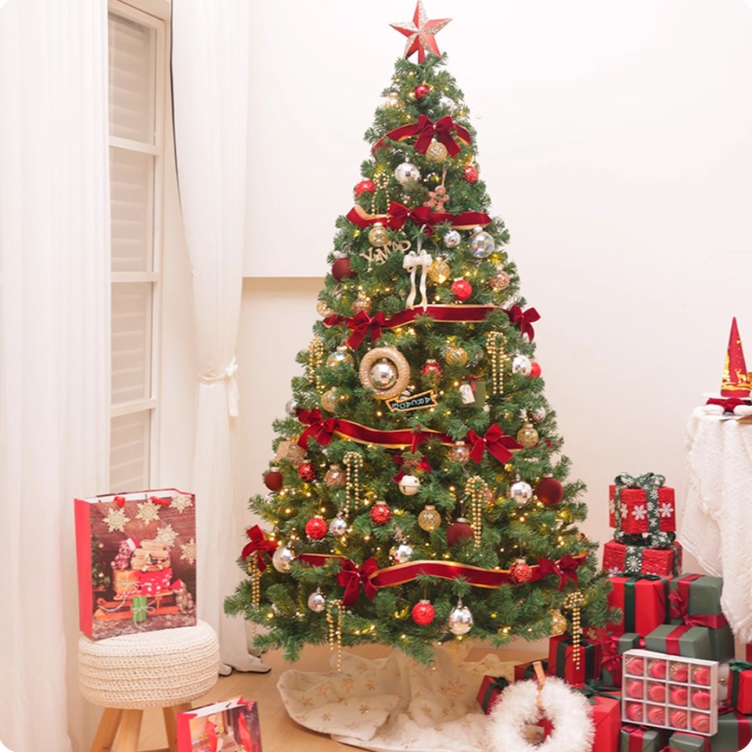 150-210cm Red Velvet Christmas Tree Artificial with Full Set Decoration Luxury Festival Home Asea165