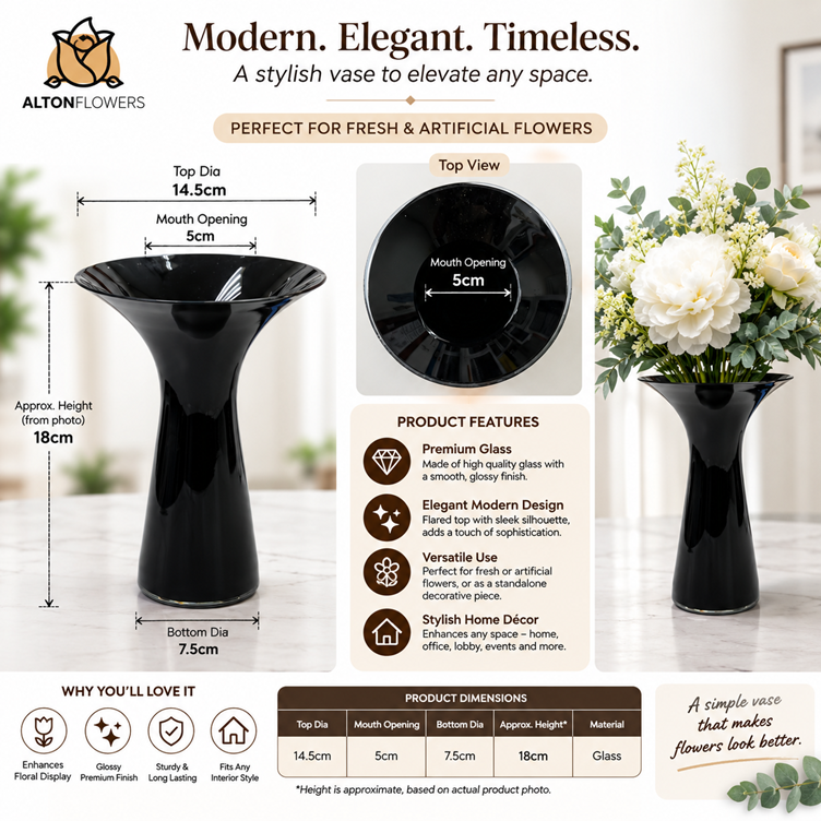18cm Premium Glass Vase for Fresh or Artificial Flowers
