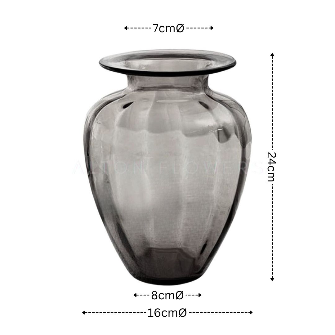 24cm Tinted Grey Glass Vase Avase064