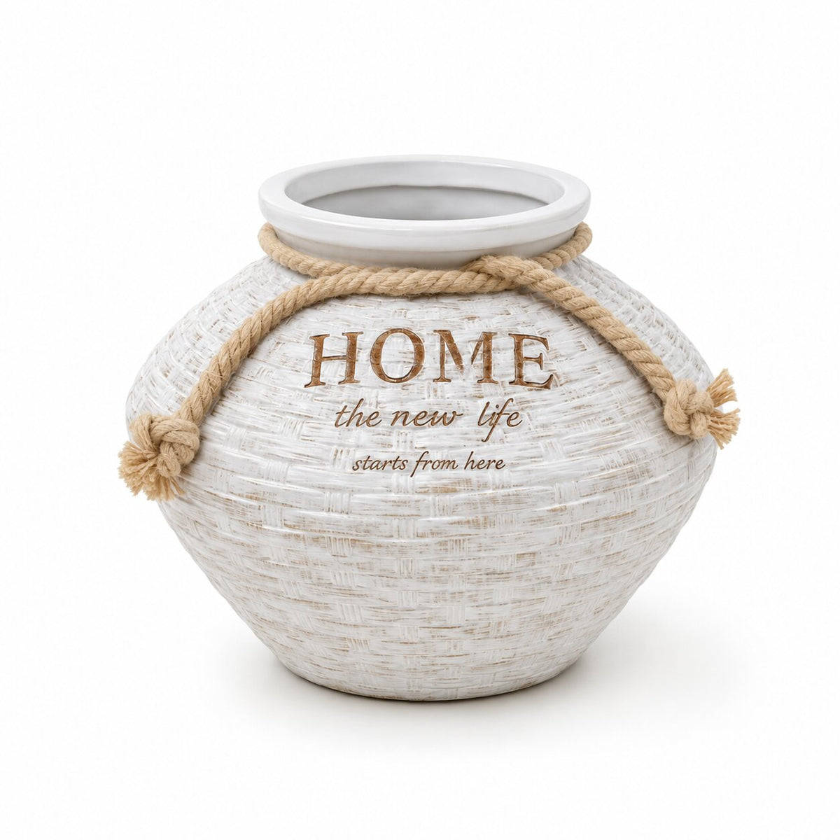 15cm Premium Ceramic Vase, Woven Texture with Rope, Perfect for Fresh and Artificial Flower