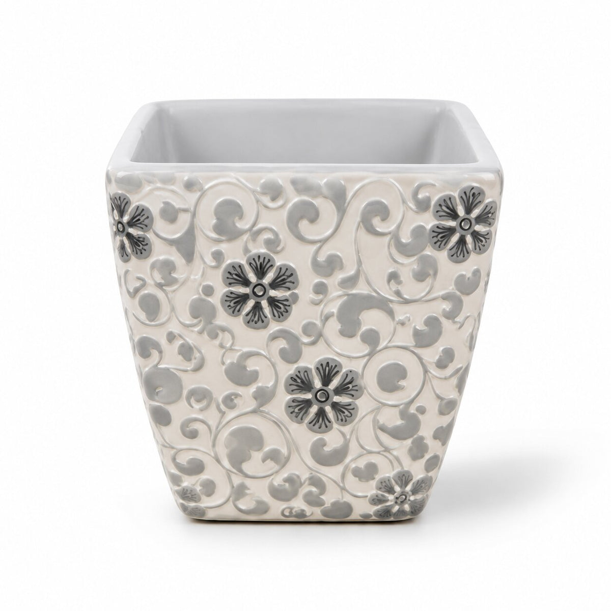 16cm Premium Ceramic Square Vase Pot | Vintage Floral Patterned Planter for Fresh & Artificial Flowers