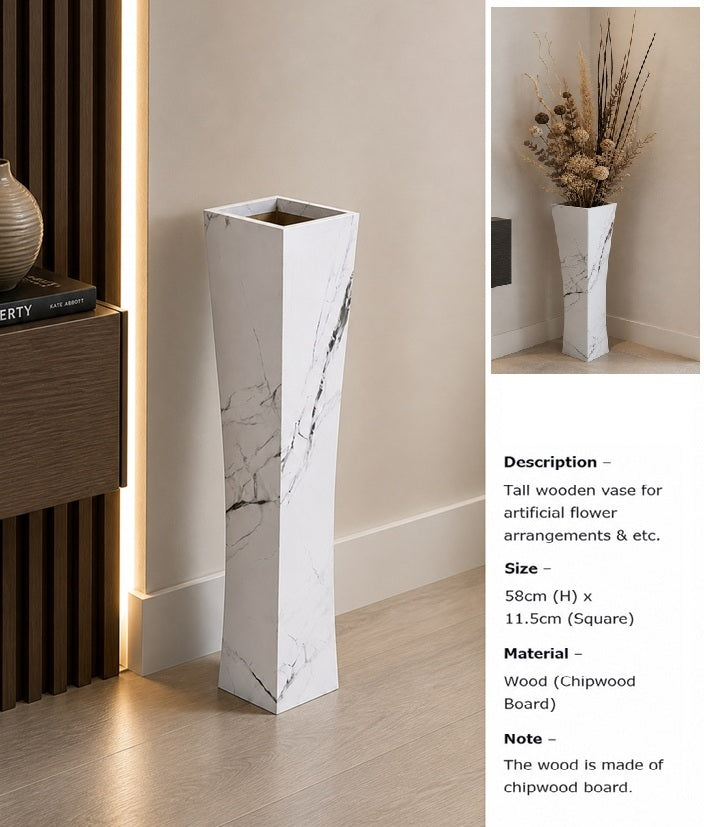 Tall 58cm wooden vase by Alton Flowers with flowers, ideal for garden or home decor and events.
