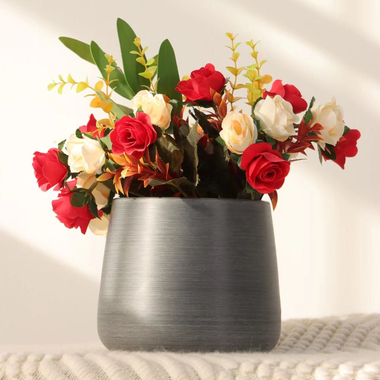 Modern Tapered Cylinder Plastic Planter Pot | Brushed Stone Effect