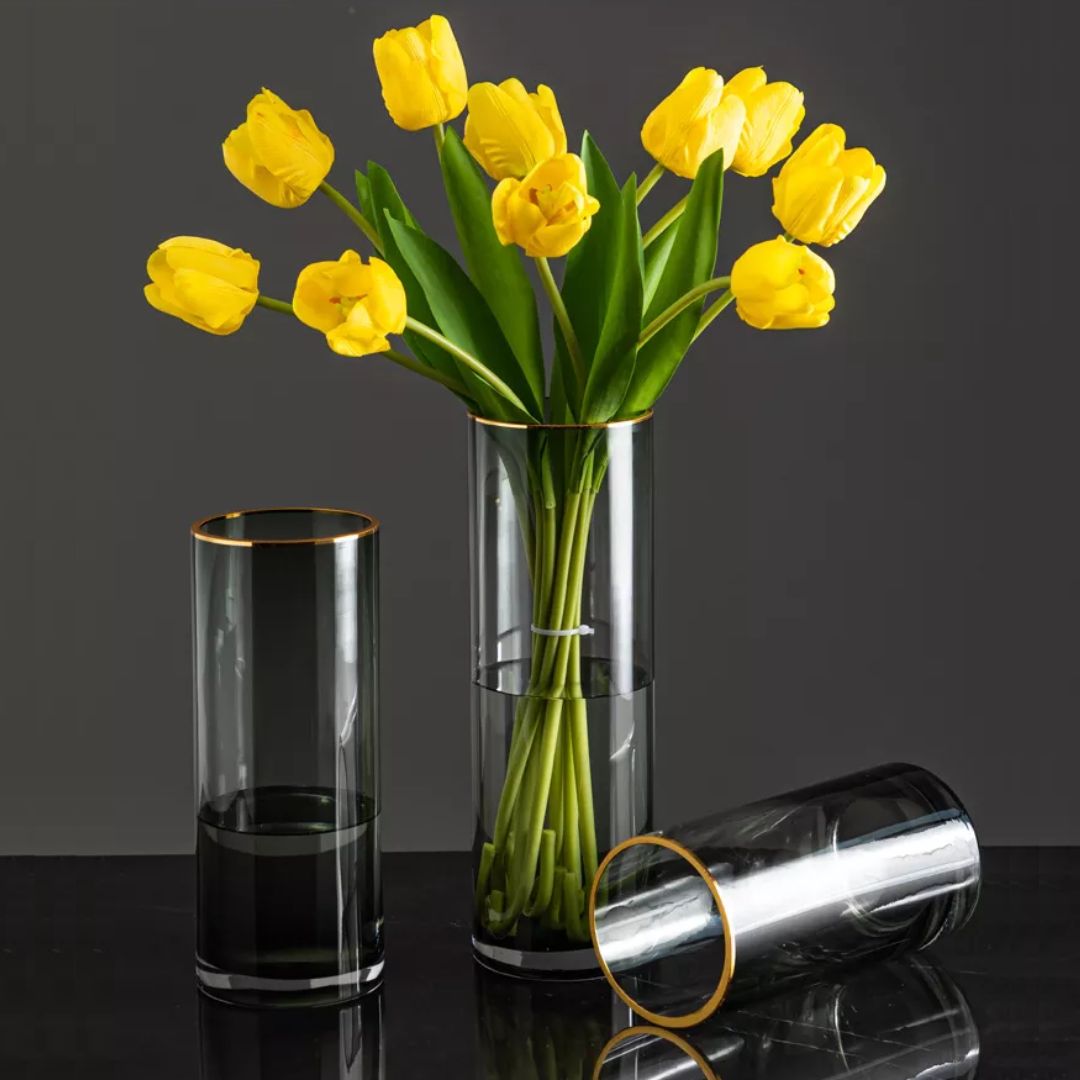 30cm Glass Vase With Golden Rim, flowers, home decor, events Avase279