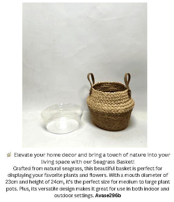 20cm Basket for plants, flowers & etc, natural seagrass, home decor, garden, events Avase296