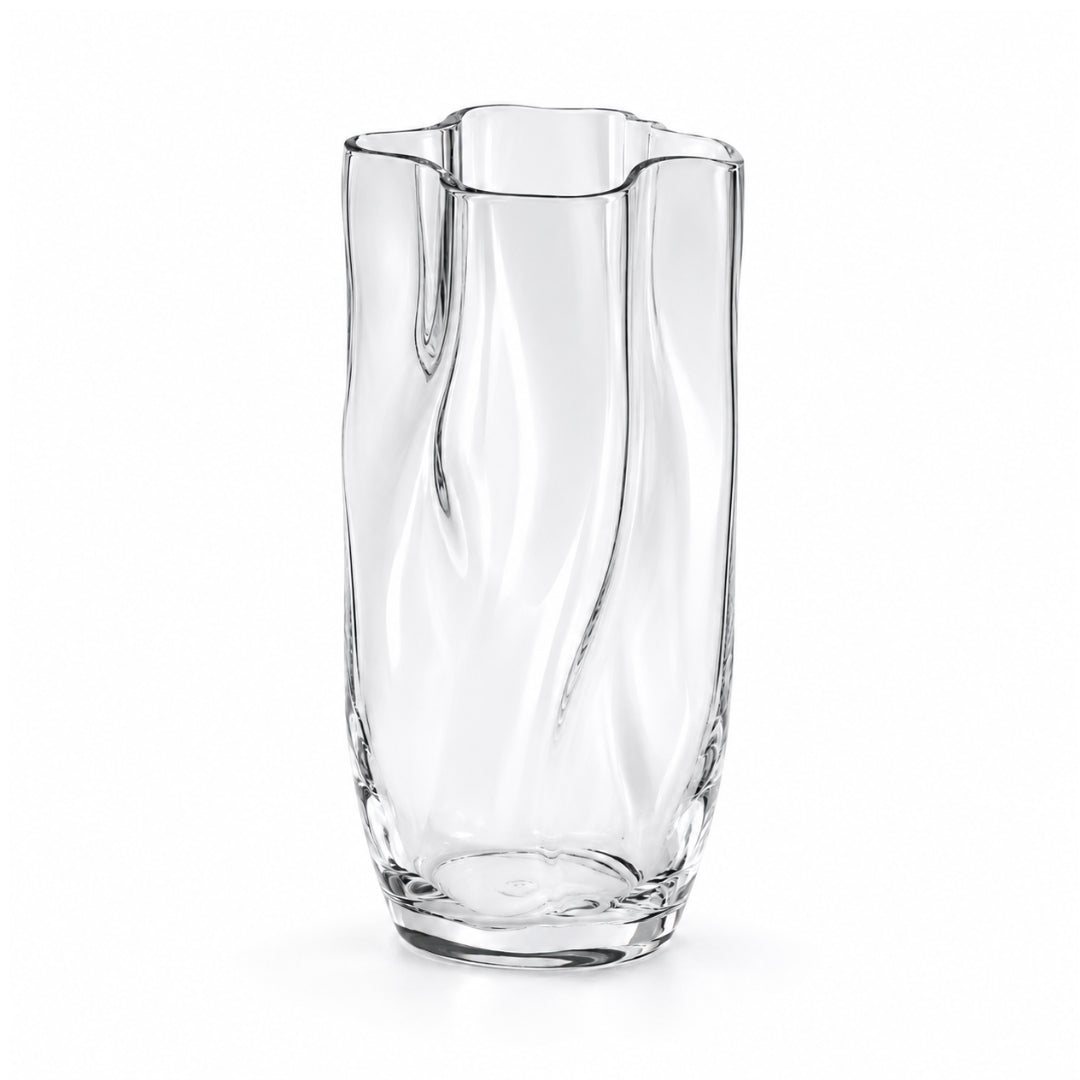 Clear 28cm Nordic wavy glass flower vase with smoke grey accents, elegant design by Alton Flowers for floral arrangements.