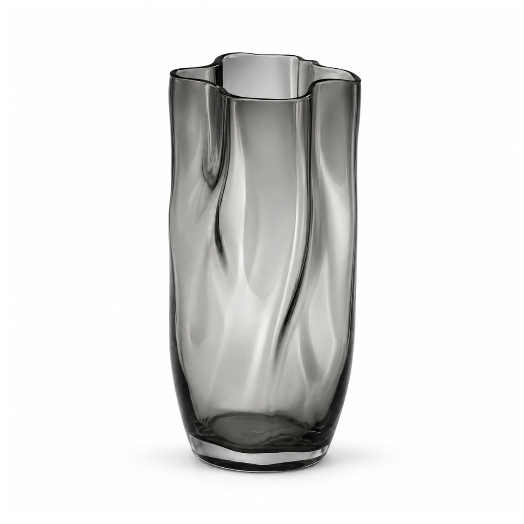 Clear and smoke grey 28cm Nordic wavy glass flower vase by Alton Flowers, featuring a stylish textured design and elegant shape.