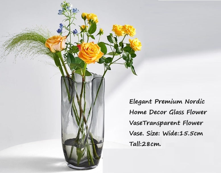 28cm [Local Stock] Elegant Premium Nordic Home Decor Glass Flower Vase Transparent Flower Avase313