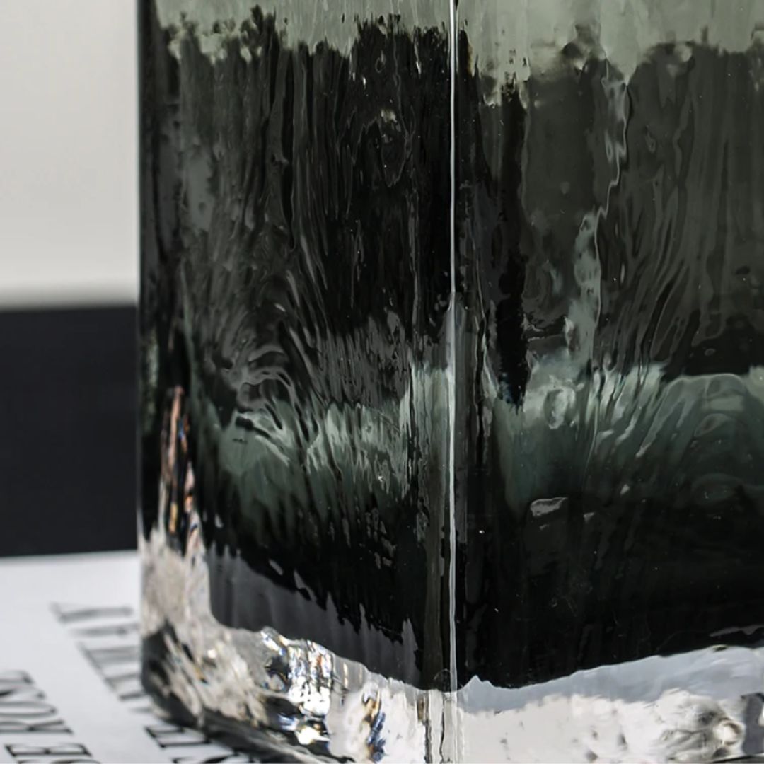 30cm Tinted Frosted Glass Vase Cuboid Gold Rim Tone Modern Style Thick for Flower Arrangement Avase321b