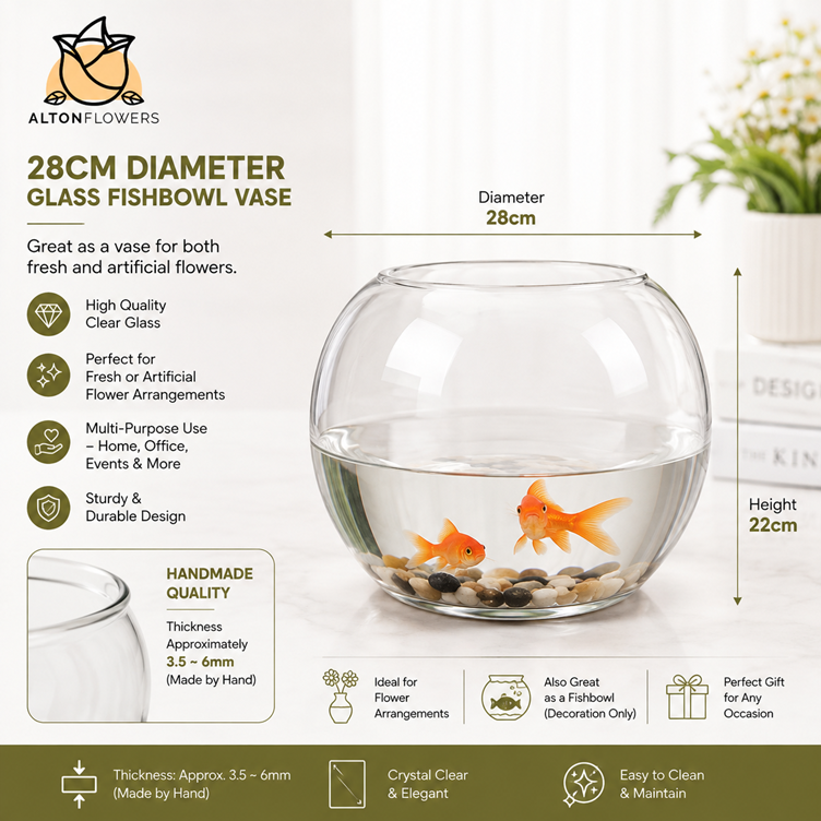 28cm Diameter Glass Fishbowl Vase for flowers, home decor, events