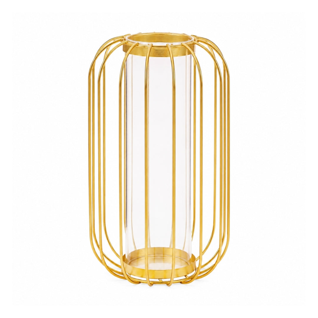 23cm & 38cm Gold Wire Frame Glass Vase | Modern Metal Cage Flower Vase