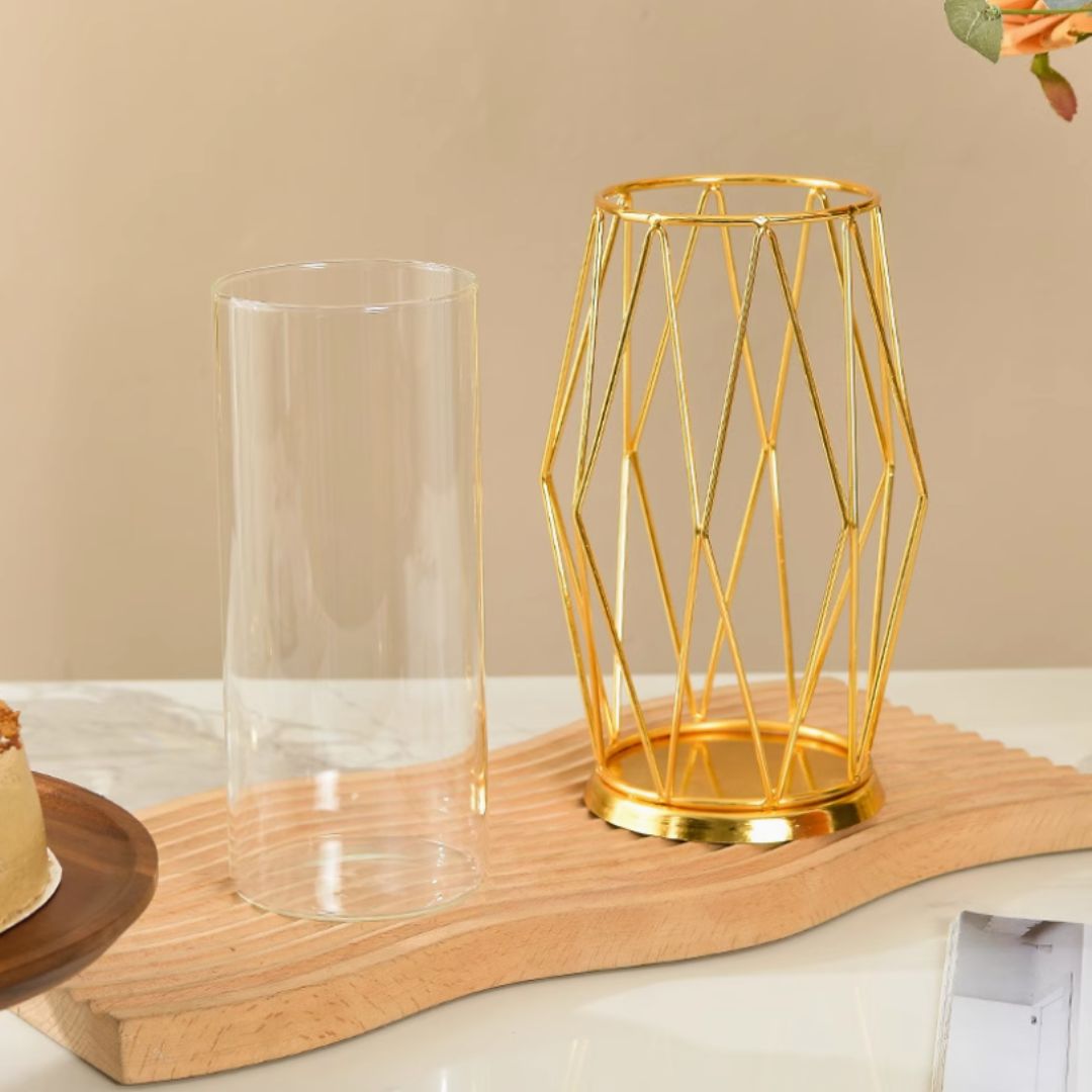 Vase for flower, plants, plants , glass vase in metal frame , home decor , Avase393