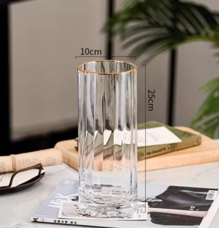 25cm Modern Smoky Glass Vase - Cylindrical Design with Gold Rim Avase415-1-GRTinted