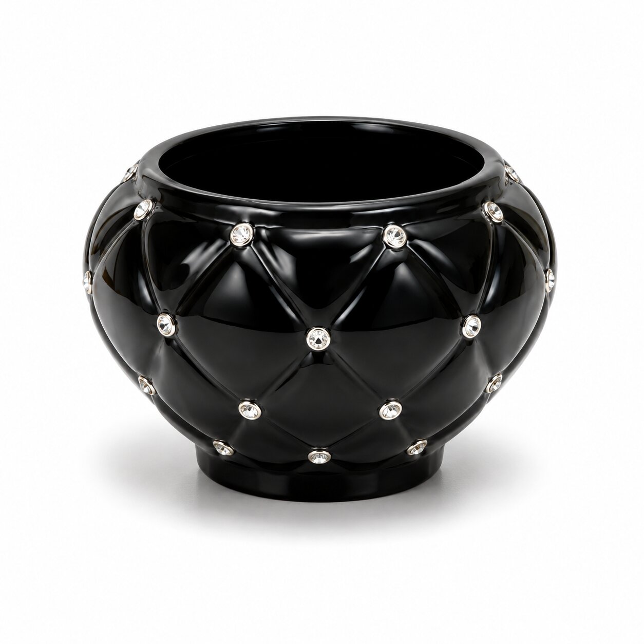 13cm Premium Black Ceramic Diamond Quilted Plant Pot – Luxurious Tabletop Decor for Home & Office