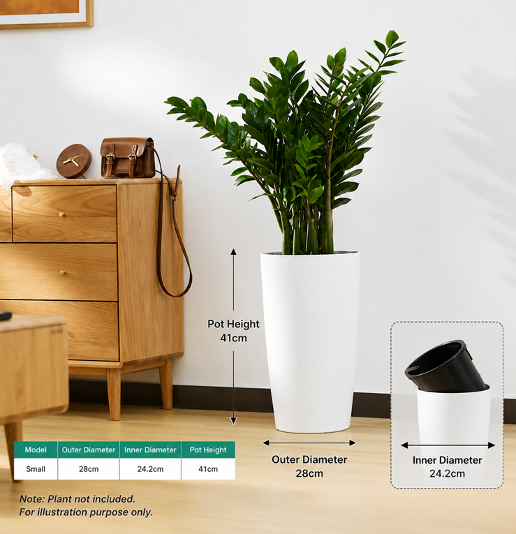41cm Modern Self-Watering Tall Planter Pot – Decorative Flower Pot
