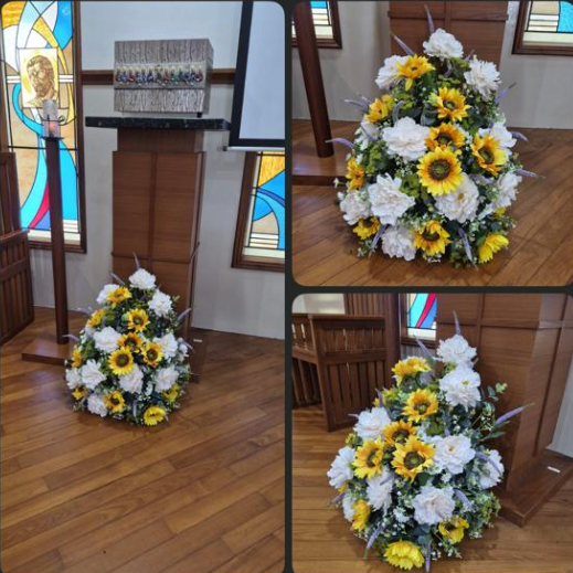 Artificial Sunflower & White Floral Standing Arrangement