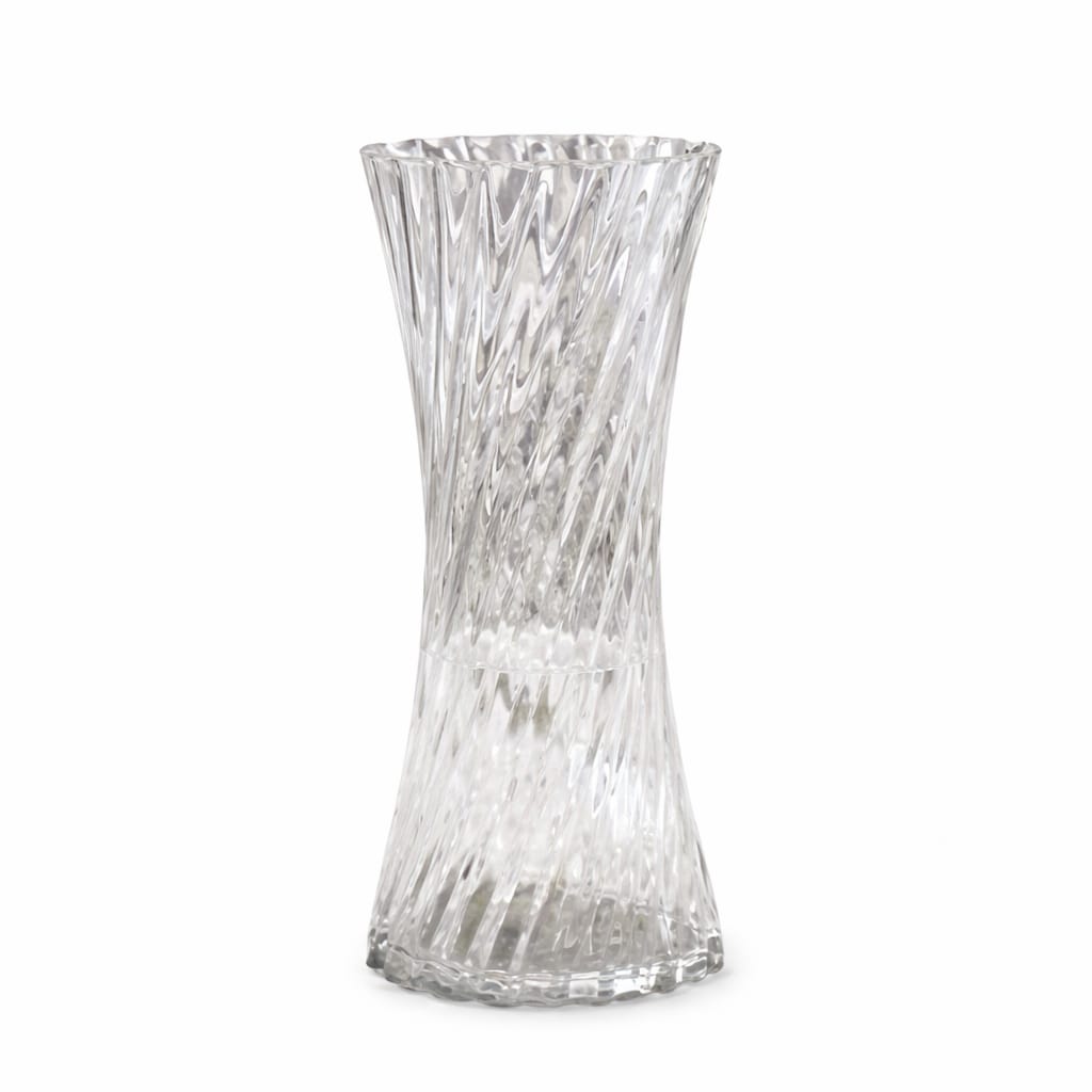 Clear 25cm glass vase by Alton Flowers, ideal for flower arrangements and plant displays, shown with flowers inside.