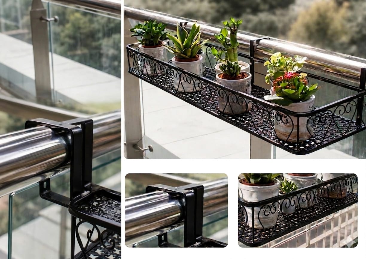 12cm Height Balcony Railing Planter Shelf for Plants Flowers Pot