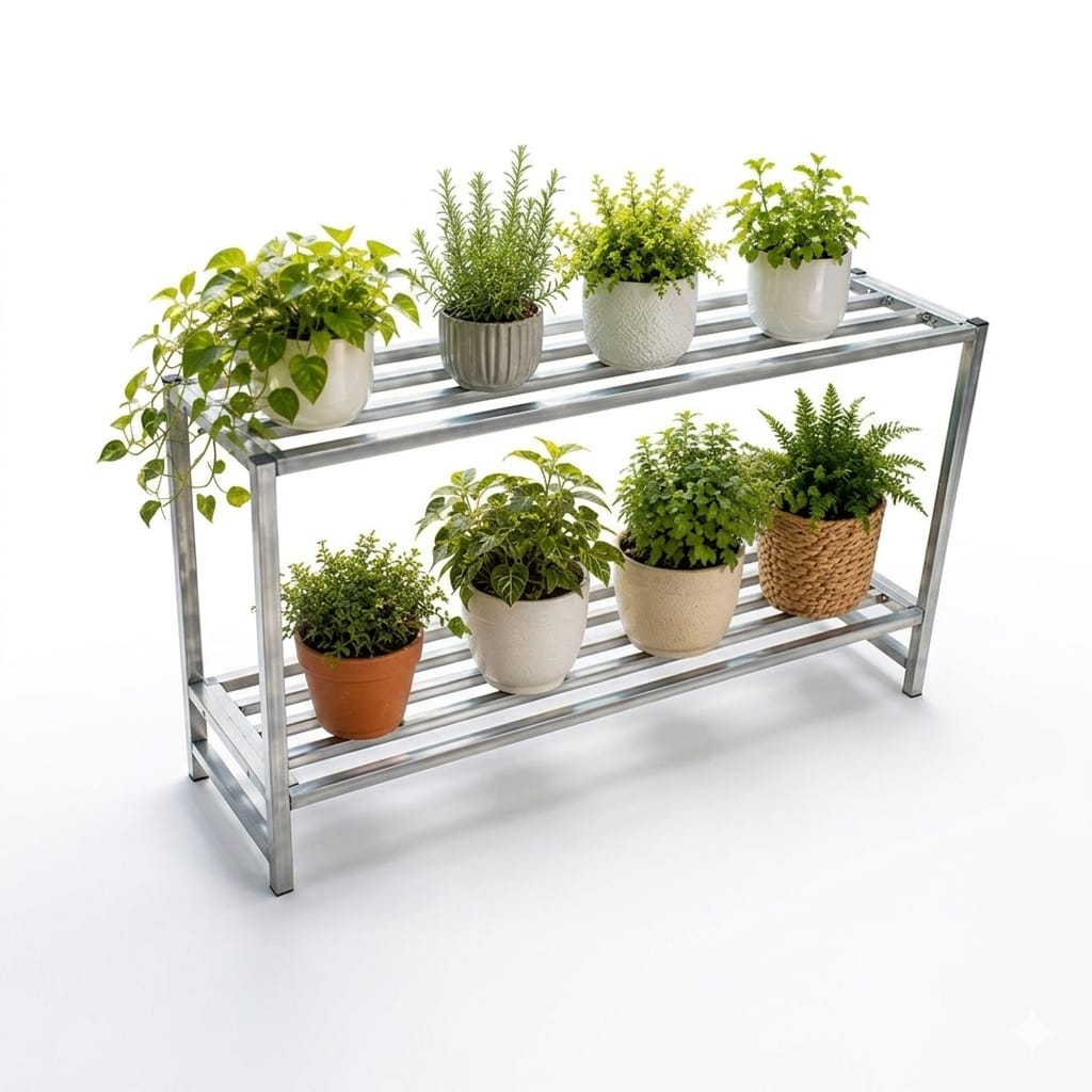 50cm Modern 2-Tier Metal Plant Rack Stand – Balcony & Indoor Planter Shelf