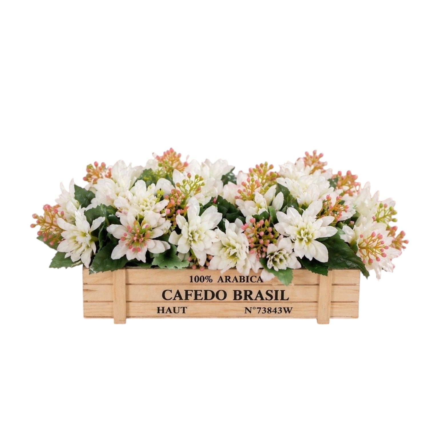 Elegant Artificial Floral Arrangement in a Rustic Wooden Crate
