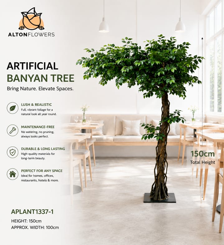 150cm Artificial Banyan Tree – Lifelike Indoor & Outdoor Landscape Tree | 100cm Wide