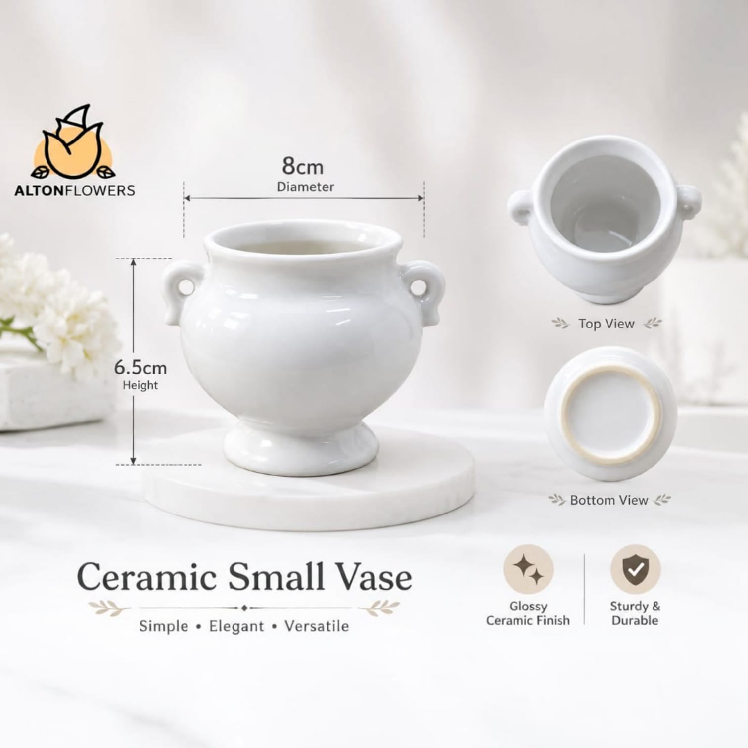 6.5cm (4 Pieces) Minimalist Small Ceramic Pot Vase | Nordic Style White Tabletop Plant Vessel