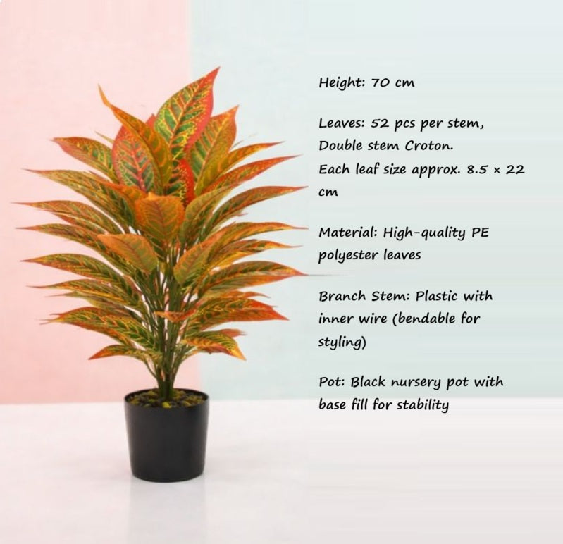 70cm Artificial Colourful Croton Plant – 68cm Tall (52 Leaves) Aplant1251-1DStem