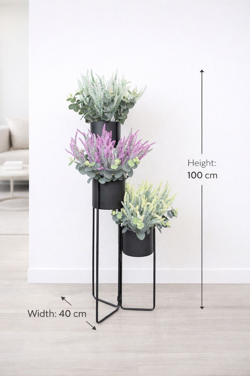 Elegant 100cm multi-tier décor stand with artificial plants by Alton Flowers, showcasing a stylish display for home or event decoration.