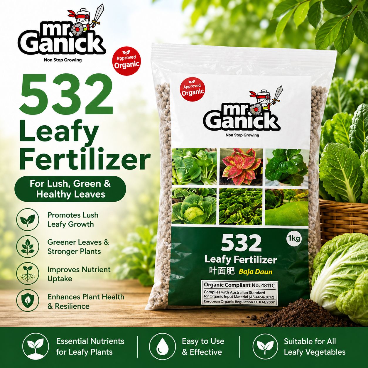Mr Ganick Plant Fertiliser 1kg | Leafy, Fruit Tree, Flower & Vegetable Fertiliser