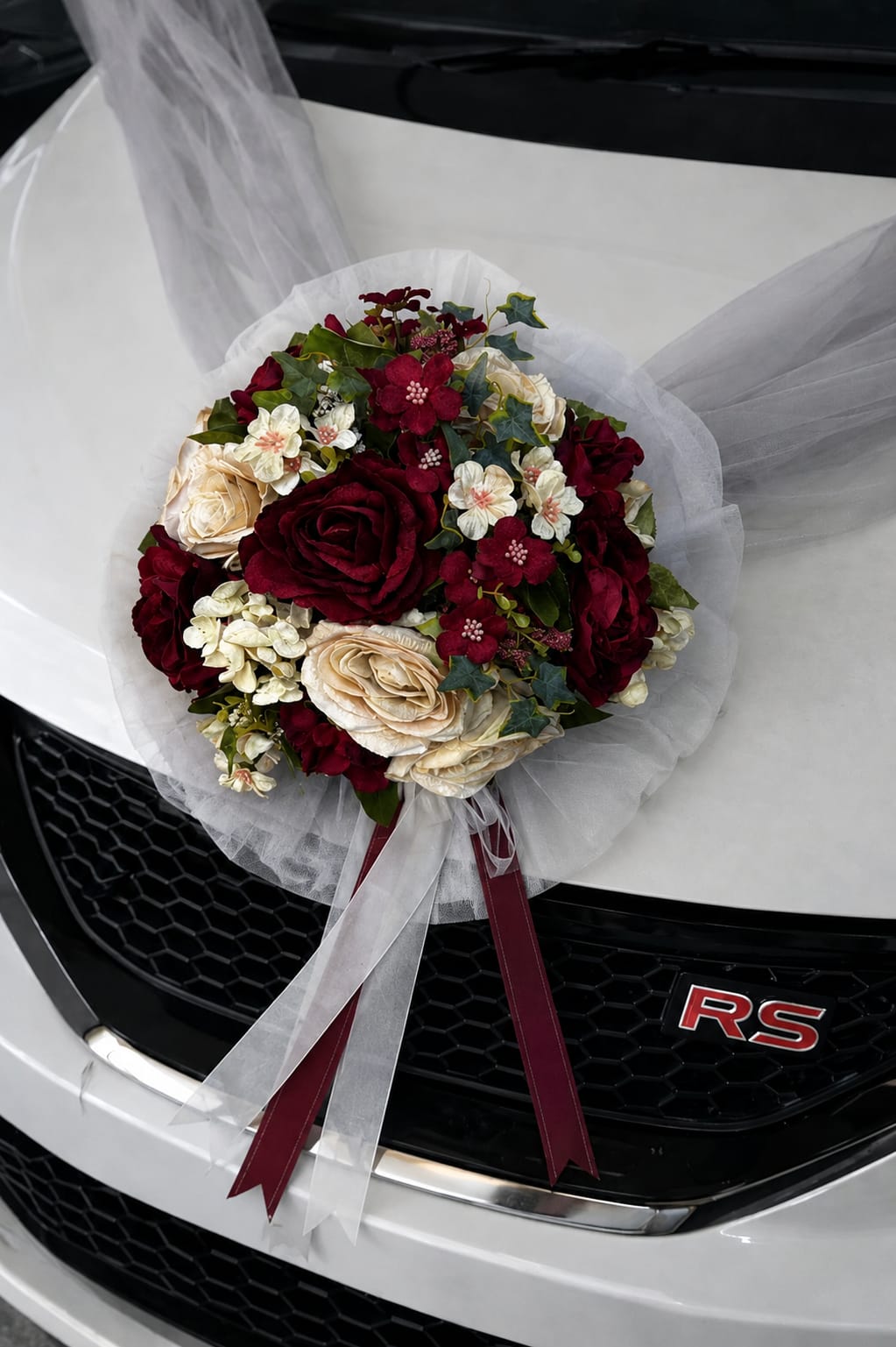Handcrafted Bridal Wedding Car Decorations Front Bonnet Flowers Ribbon Flower Floral Silk Artificial Bouquet Centerpiece Acar062