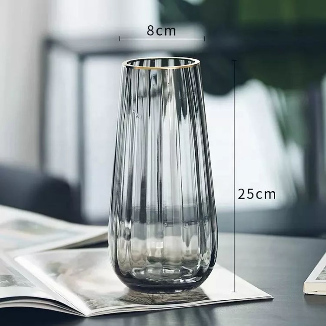 25cm Fluted Gold Rim Glass Vase | Elegant Tulip Stem Vase