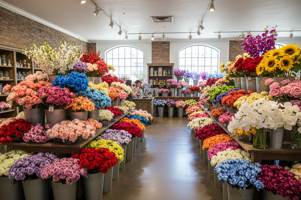 a huge array of artificial flowers in a flower shop