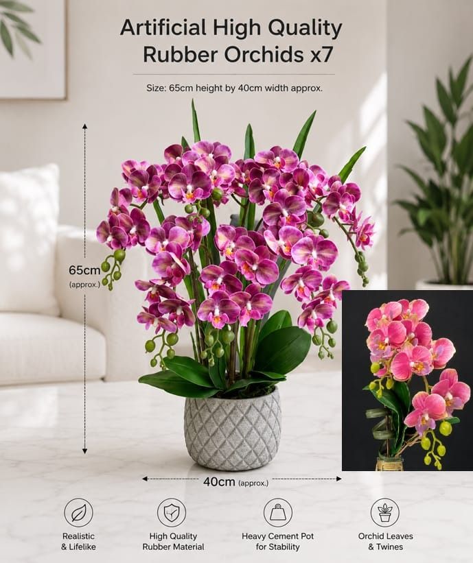 Plant Orchids x7  Rubber Artificial Burgundy
