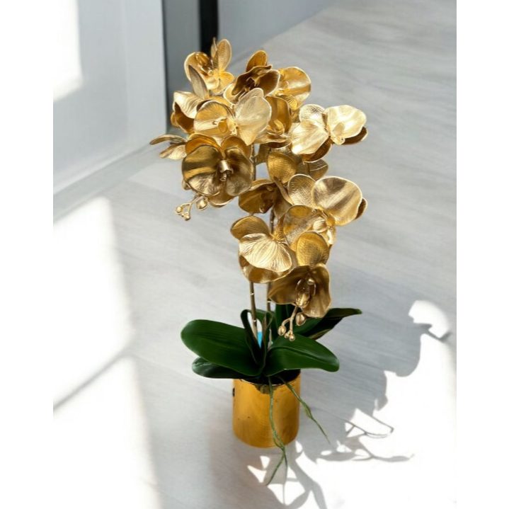 Flower Orchids phalaenopsis x2 stalks Artificial set in ceramic pot AAA574