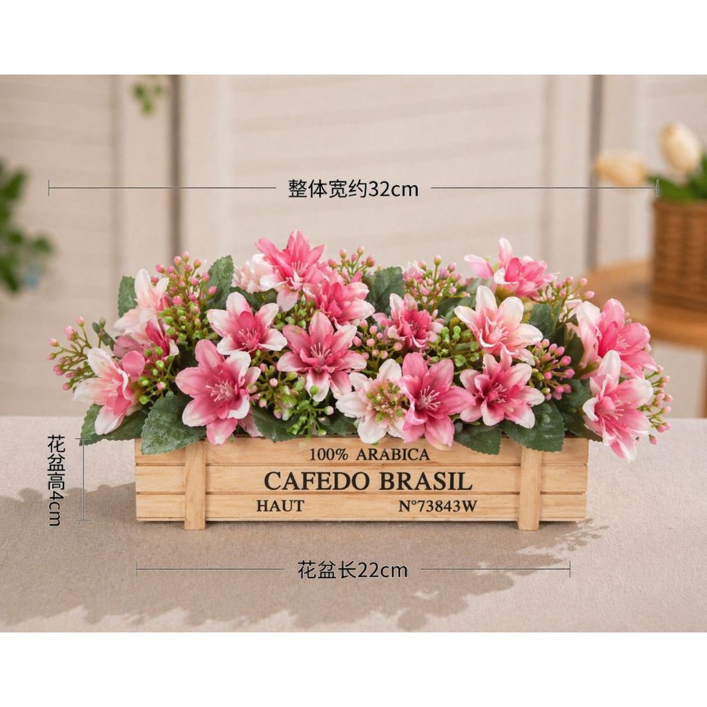 Elegant Artificial Floral Arrangement in a Rustic Wooden Crate